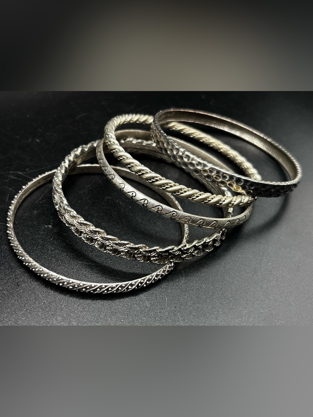 Vintage Sterling-Tone Textured Bangle Bracelet Set - Silver